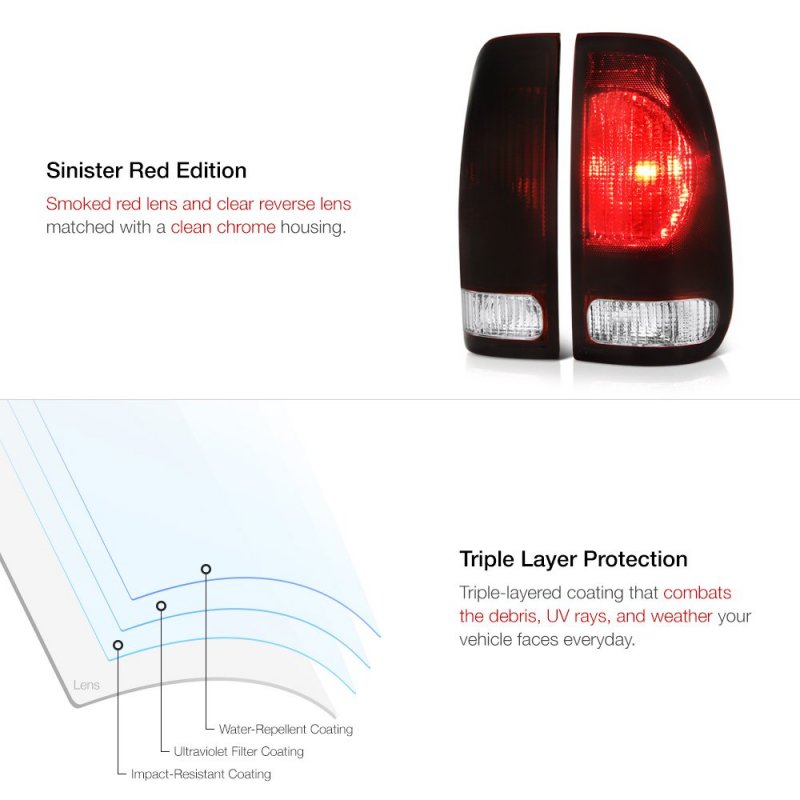 Smoke Red Lens Oe-style Tail Light Lamp Assembly For 1997-2003 Ford F150 1999-2007 F250 F350 Superduty Pickup Truck Driver