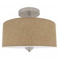 Maxxima 13 In Semi-flush Mount Led Ceiling Fixture Burlap White Fabric Shade 2700k Warm 1600 Lumens Dimmable Drum 2 A19 Light 
