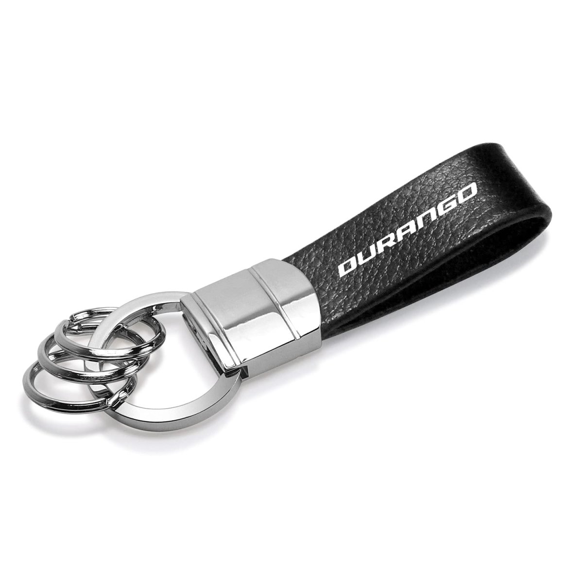 Dodge Durango Black Real Leather Strap Keychain With Chrome Round Hook Official Licensed Metal Key Chain 3 65 In X 1
