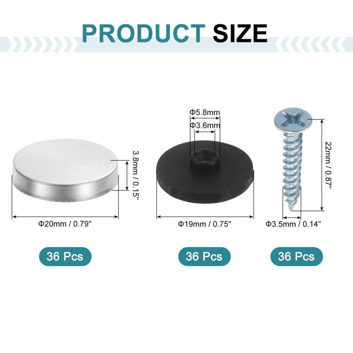 36pcs Screw Covers Caps 20mm Dia Stainless Steel Mirrors Decorative Cover Nails Convex Gasket Screw Fasteners For Sign