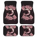 Ystardream Car Accessories For Women Rose Moon Floor Matss Pack Of 4 Universal Front Rear Carpet Anti-slip Rubber Mat Fit Most 
