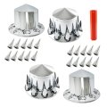 Chrome Rear Axle Wheel Cover Set With 33mm Spiked Screw-on Lug Nut Covers Replacement For Semi Truck 