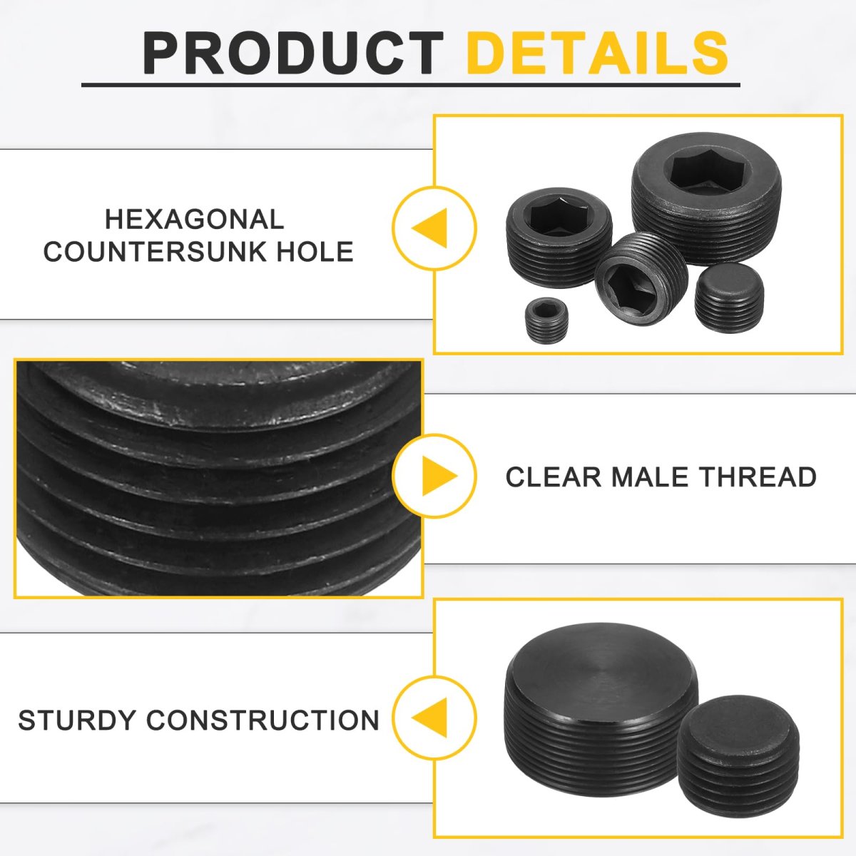 5pcs Male Thread Socket Pipe Plugs Npt 1 16 Carbon Steel Internal Hex Caps For Fitting And Sealing Black