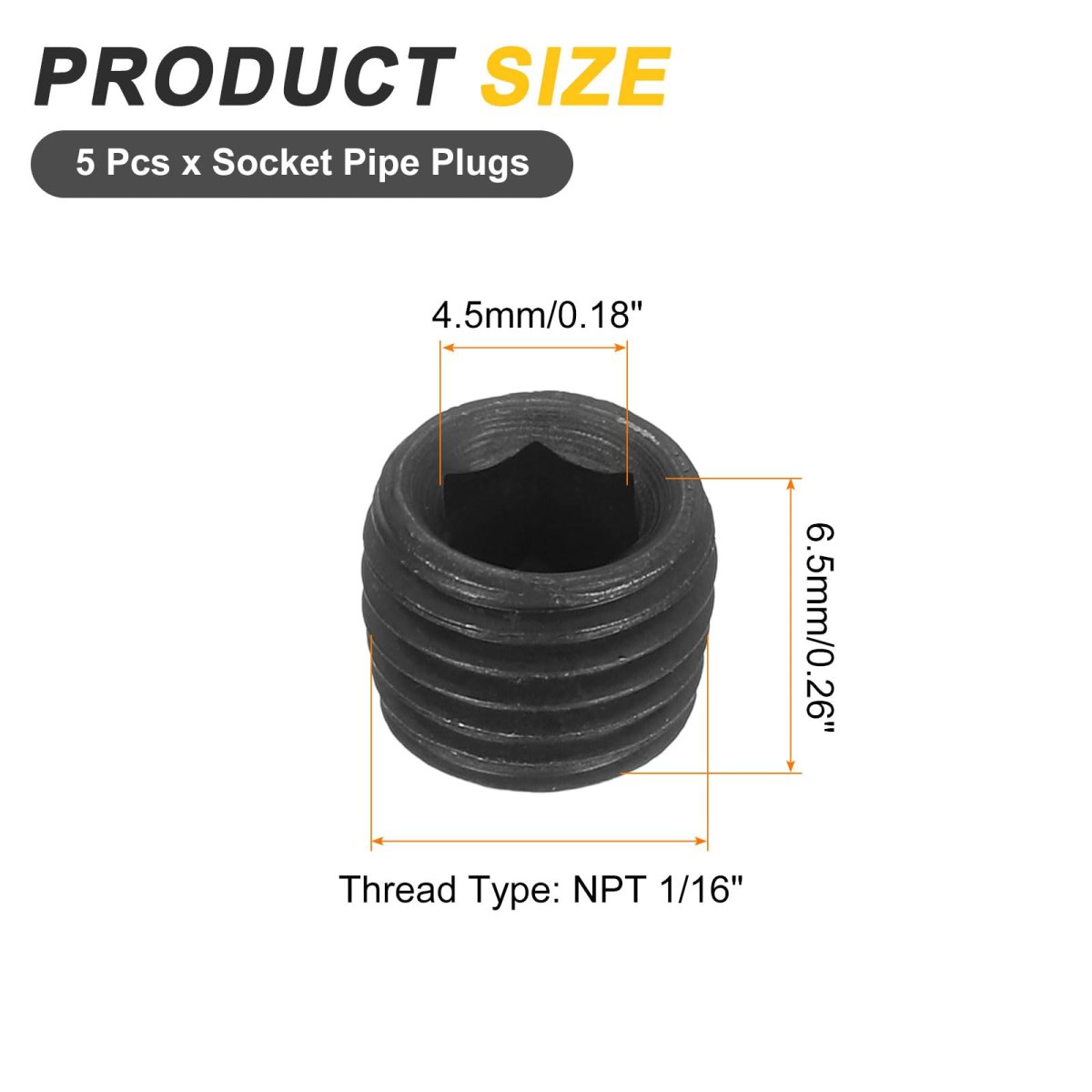5pcs Male Thread Socket Pipe Plugs Npt 1 16 Carbon Steel Internal Hex Caps For Fitting And Sealing Black