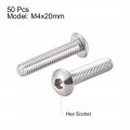 Uxcell M4x20mm Machine Screws Hex Socket Round Head Screw 304 Stainless Steel Fasteners Bolts 50pcs