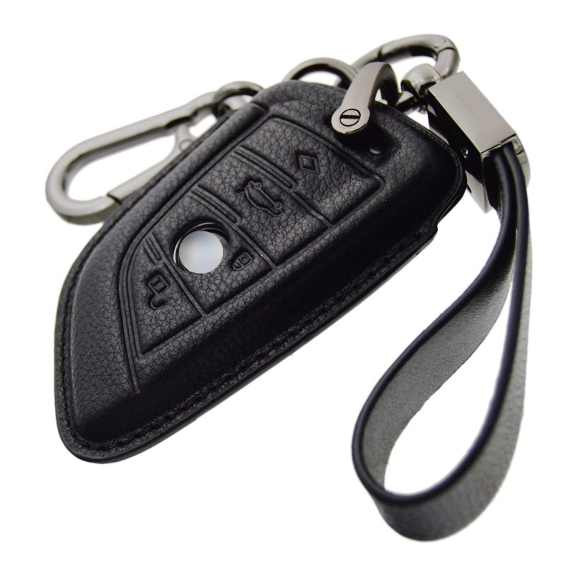 Leather Key Fob Cover Withchain And Hook For Bmw 1 2 3 4 5 6 7 M Series X1 X2 X3 X5 X6 Z4 4 Button Smart Key Case Black 2015 To