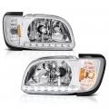 Led Strip Headlight Turn Signal Corner Lamp Assembly For 2001-2004 Toyota Tacoma Metallic Chrome Housing Black Trim Driver And 