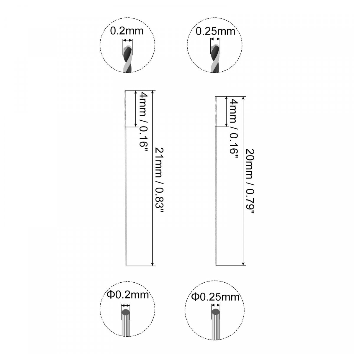 20 Pcs Micro Drill Bits Set 2mm And 0 25mm High Speed Steel Fully Ground Jobber Twist For Mild Copper Aluminum Plastic
