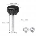 Uxcell 4 Set M6 X 35mm Male Thread Knurled Knobs Thumb Screws With Nuts Washers Clamping Knob Grip 25mm Plastic Head Hand