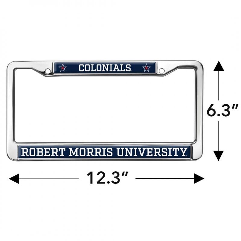 Robert Morris University Mascot License Plate Frame Full Size Standard Metal For North American Plates 12 3 In X 6 Uv And Water