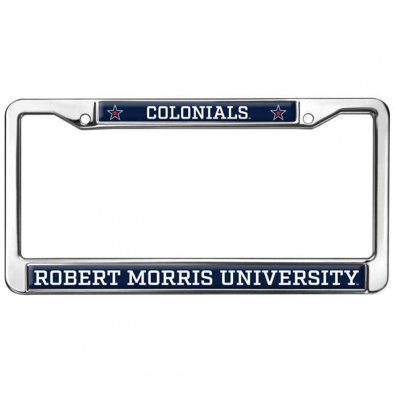 Robert Morris University Mascot License Plate Frame Full Size Standard Metal For North American Plates 12 3 In X 6 Uv And Water