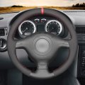Mewant Car Steering Wheel Cover Hand Stitch Black Suede And Genuine Leather For Volkswagen Cabrio 2000-2002 Gti 1999-2005 Jetta