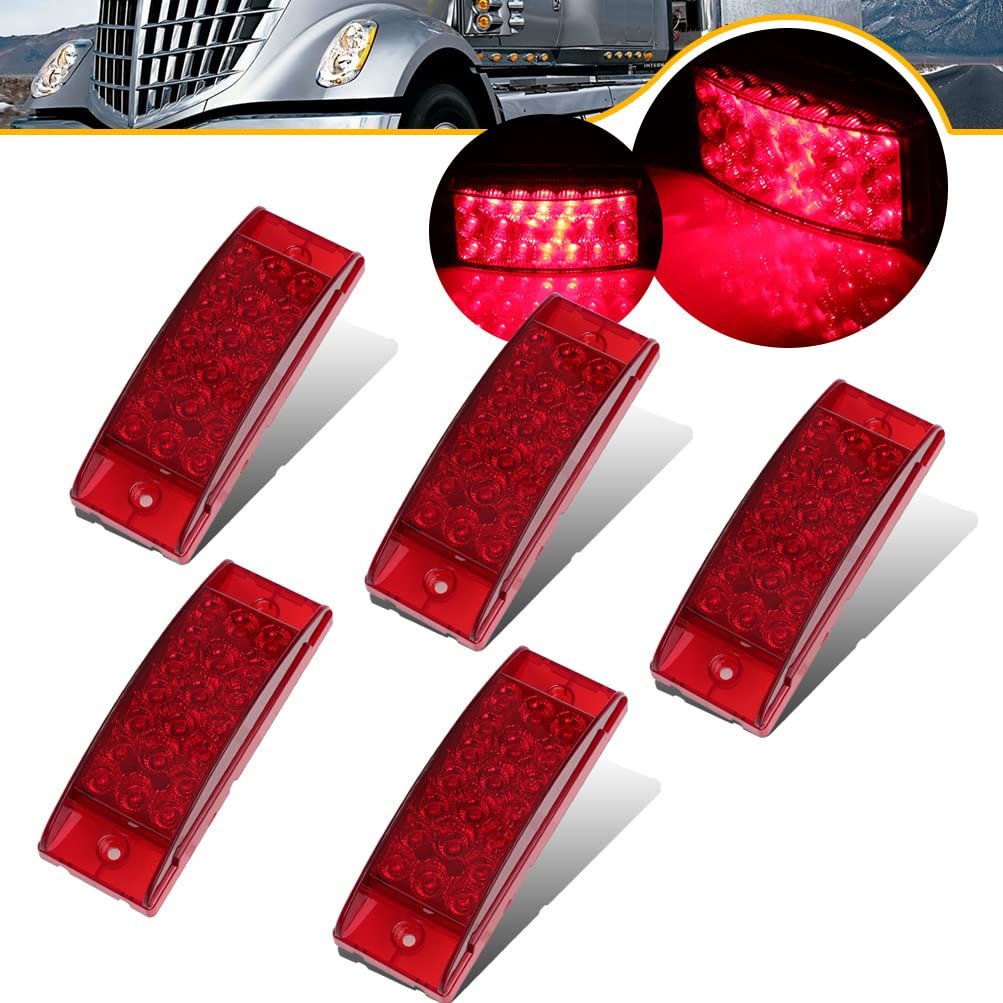 5 Pack 6 In 20 Led Rectangle Truck Trailer Side Marker Lights Red Lens Waterproof Clearance Identification For Heavy Duty