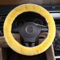 Dotesy Pure Wool Auto Steering Wheel Cover Genuine Sheepskin Great Grip Anti-slip Car Cushion Protector Universal 15 Inch For