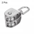 Uxcell 2pcs M20 Double Pulley Block Stainless Steel Swivel Rigging Lifting Wheel Fixed Crane Hanging Wire Towing Rope Cable
