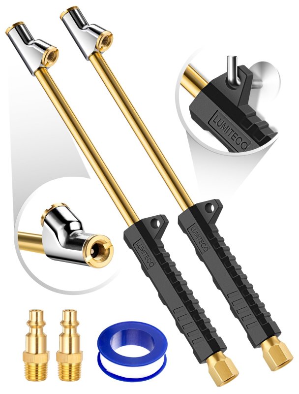 2 Pack 12 In Extended Reach Dual Head Air Chuck 1 4 Fnpt Straight Foot Lock On Tire Inflate For Truck Rv Semi Dually Tires With