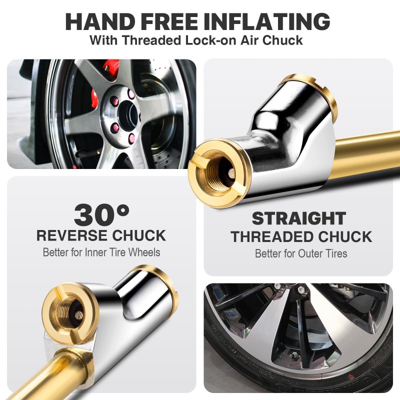2 Pack 12 In Extended Reach Dual Head Air Chuck 1 4 Fnpt Straight Foot Lock On Tire Inflate For Truck Rv Semi Dually Tires With