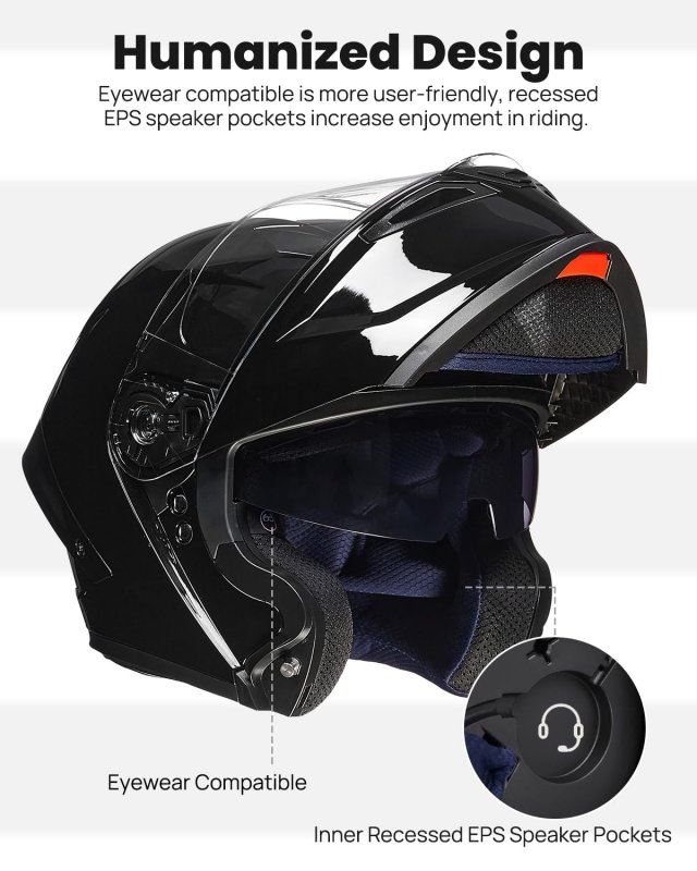 Ilm Motorcycle Helmets Modular Full Face Moped Helmet Flip Up Dual Visor For Adult Dot Ws202 Gloss Black Large