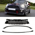 Mesh Front Grille Set Bumper 3pcs Gloss Black Hood Molding Surround Cover Trim Kits For R55 R56 R57 R58 R59 Standard