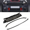 Mesh Front Grille Set Bumper 3pcs Gloss Black Hood Molding Surround Cover Trim Kits For R55 R56 R57 R58 R59 Standard