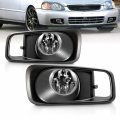 Amerilite For 1999-2000 Honda Civic Clear Replacement Bumper Fog Light Assembly Pair W Switch Harness Black Bezel Passenger And