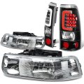 Auto Dynasty For Chevy Silverado Gmt800 2pc Pair Of Chrome Housing Headlight Black Clear Lens 3d Led Tail Light 