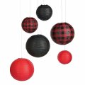 Fun Express Red Buffalo Plaid Paper Lanterns Hanging Party Decor 6 Pieces 