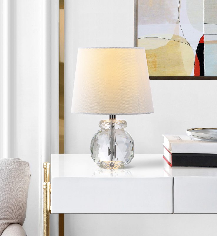 Safavieh Lighting Collection Eunice Modern Glam Clear Crystal 13-inch Bedroom Living Room Home Office Desk Nightstand Round