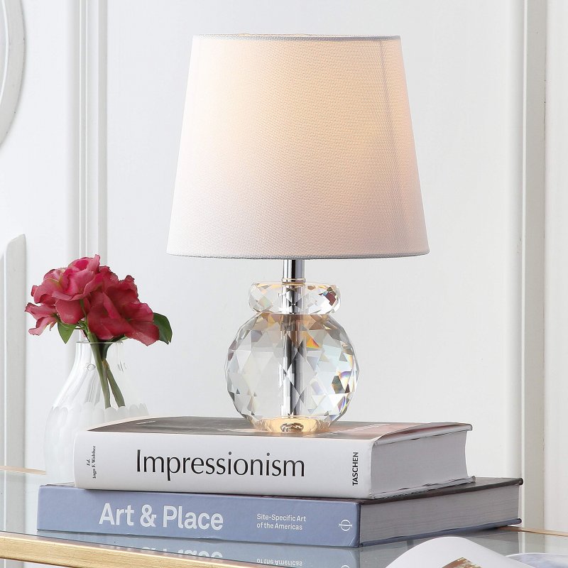 Safavieh Lighting Collection Eunice Modern Glam Clear Crystal 13-inch Bedroom Living Room Home Office Desk Nightstand Round