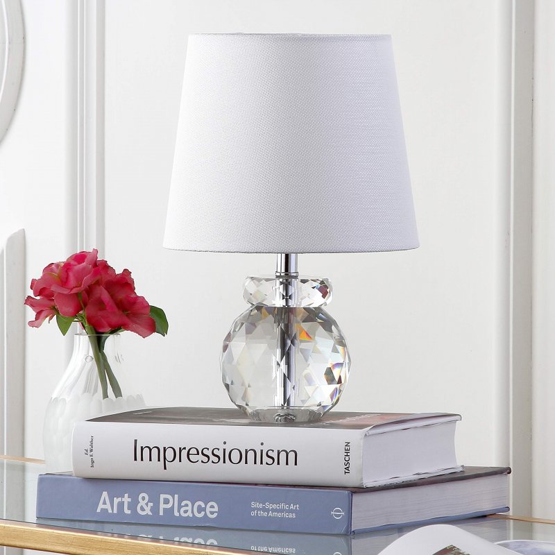 Safavieh Lighting Collection Eunice Modern Glam Clear Crystal 13-inch Bedroom Living Room Home Office Desk Nightstand Round