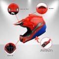 Wow Youth Motocross Helmet Bmx Mx Atv Dirt Bike Spider Web Blue Goggles Martian Glove Bundle