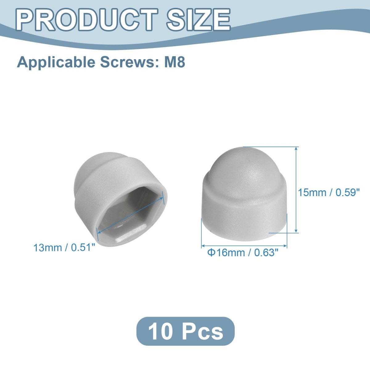Nut Protection Cap 10pcs M8x13x15mm Plastic Hexagonal Screw Dome Acorn Hex Head Bolt Covers Waterproof Decorative Caps Grey