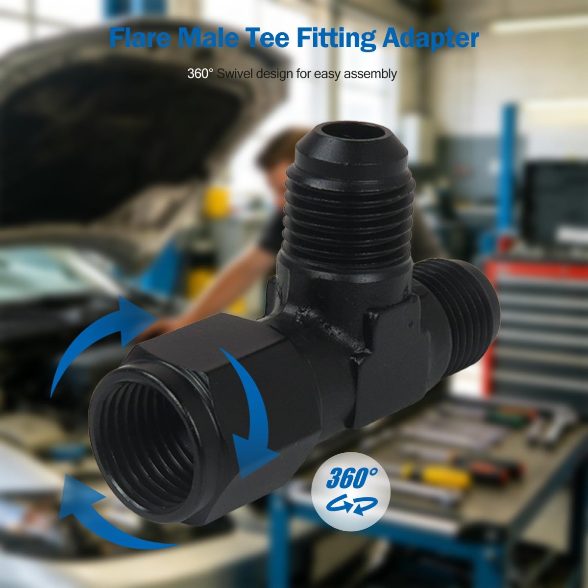 6an Male Flare Tee Connector An6 Female Swivel 1500psi 37 Degrees Seal Automotive Fluid Line Fitting Black 9 16-18 Unf Thread