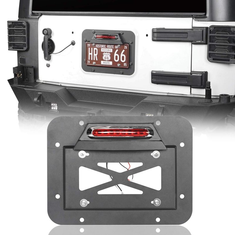 Spare Tire Delete License Plate Relocation Kit With Led Light And Third Brake For Jeep Wrangler Jk Jku Unlimited 2007 2018