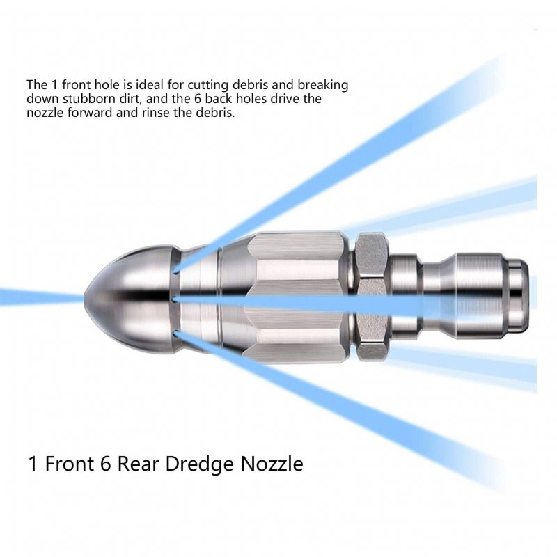 1pc 4 Inch Quick Plug Pressure Drain Jet Hose Nozzle Durable 1 Front 6 Rear 56mm Sewer For Garden