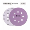 Uxcell 10pcs 5-inch Purple Sanding Discs 600 Grits 8 Hole Hook And Loop Professional Aluminum Oxide Sand Paper Wet Dry Polish