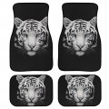 Forchrinse 4-piece White Tiger Car Floor Mats All Season Animal Design Carpets Rubber Mat Heavy Duty Universal Fit 