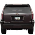Cadillac Escalade Dual Crest Logo License Plate Frame Full Color Black Metal 12in X 6in Universal Fit With Theft Deterrent
