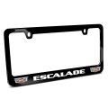 Cadillac Escalade Dual Crest Logo License Plate Frame Full Color Black Metal 12in X 6in Universal Fit With Theft Deterrent