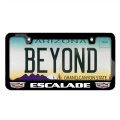 Cadillac Escalade Dual Crest Logo License Plate Frame Full Color Black Metal 12in X 6in Universal Fit With Theft Deterrent