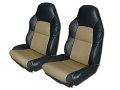 Iggee Custom Made Fit Artificial Leather Seat Covers Pair For Chevy Corvette C4 Standard Base 1994-1996 Black Beige 