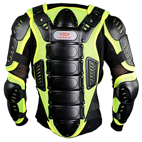 Perrini Green Ce Approved Full Body Armor Motorcycle Jacket Night Visibility