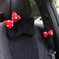 Cute Red Bow Rear View Mirror Cover Car Accessories For Women Seat Belt Shoulder Pads Neck Pillows Steering Wheel Handbrake