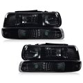 Headlights Assembly Front Headlamp For 1999-2002 Chevy Silverado 1500 2500 3500 Fit 2000-2006 Suburban Tahoei Smoky Lens Black