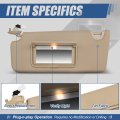 Auto Dynasty Factory Style Sun Visor Sunshade With Mirror And Vanity Light Compatible Honda Accord 08-12 Driver Left Side Tan