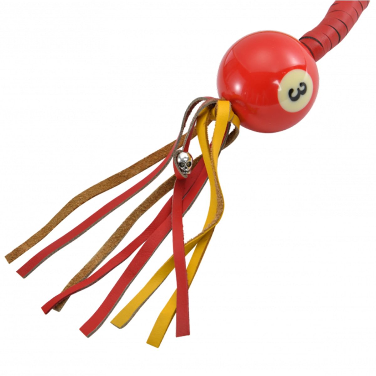 36 In Leather Motorcycle Get Back Whip For Handlebar Fringed Biker With Pool Ball Yellow And Red