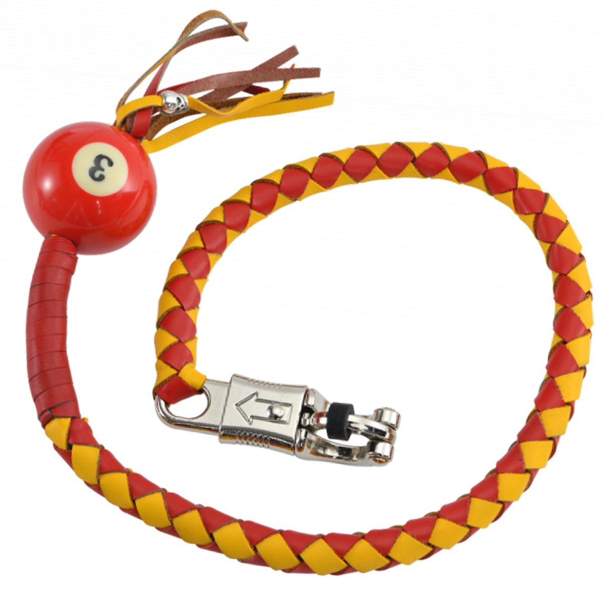 36 In Leather Motorcycle Get Back Whip For Handlebar Fringed Biker With Pool Ball Yellow And Red
