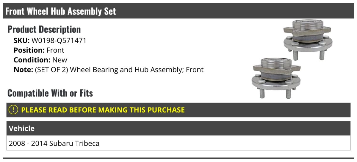 Front Wheel Bearing Hub Assembly Set Of 2 For 2008-2014 Subaru Tribeca