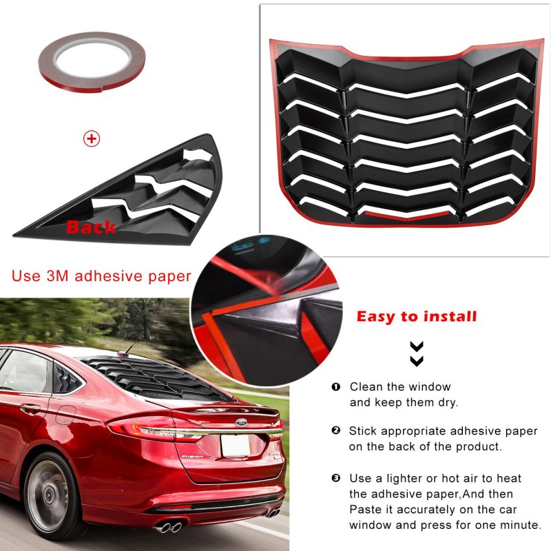 Rear And Side Window Louvers For Ford Fusion 2013-2021 Abs Windshield Sun Shade Cover In Gt Lambo Style Matte Black