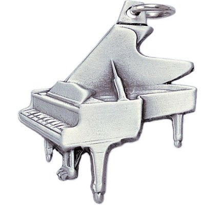 Grand Piano Antique Pewter Finished With Split Keyring And Chain